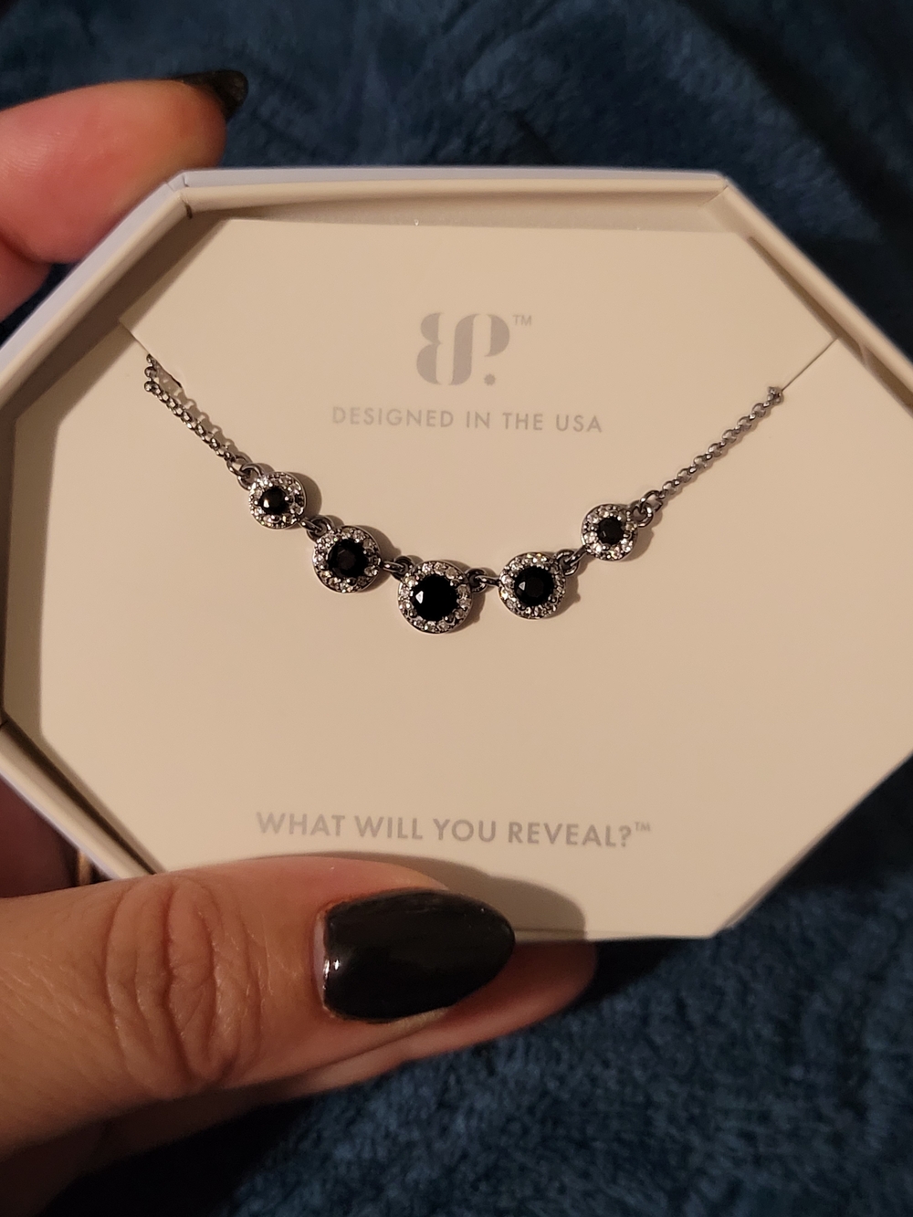 Silver-Tone Necklace with Black Crystal Accents